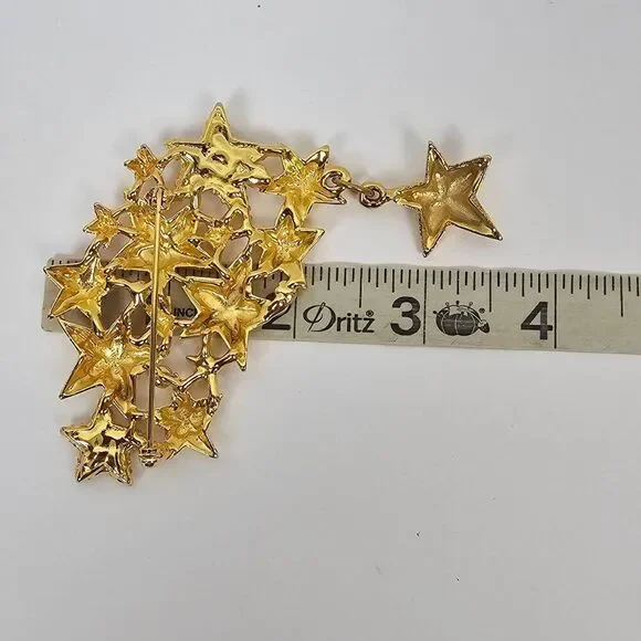 Vintage Shooting Star Cluster Brooch Pin Massive Statement Red Enamel Rhinestone - Picture 5 of 8